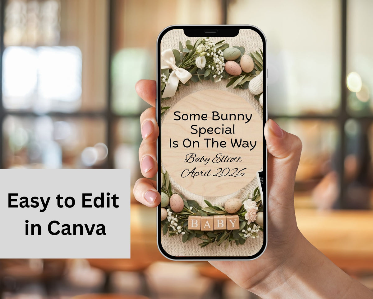 Some Bunny Special Easter Pregnancy Announcement Canva Template