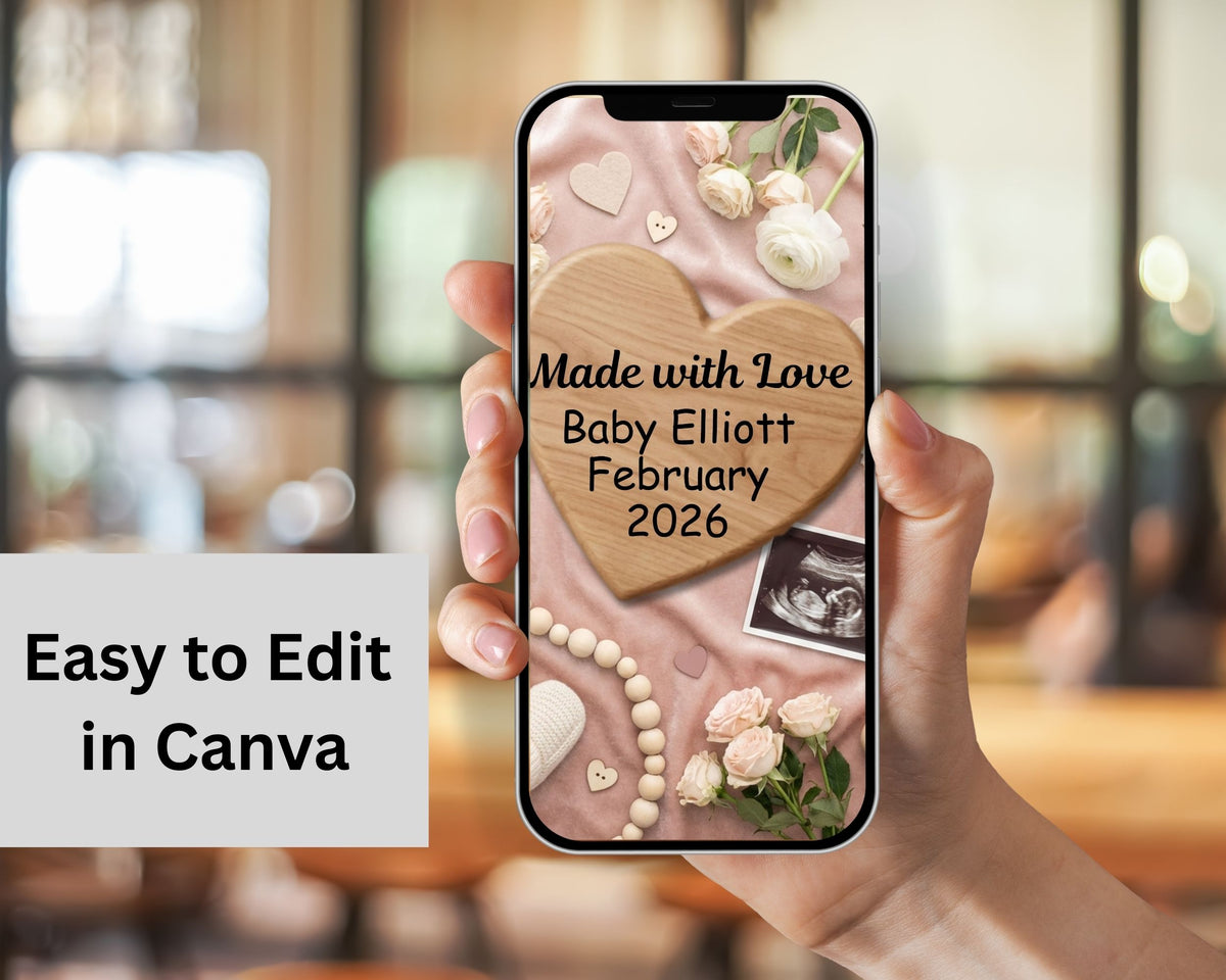 Made with Love Valentine Baby Announcement Canva Template