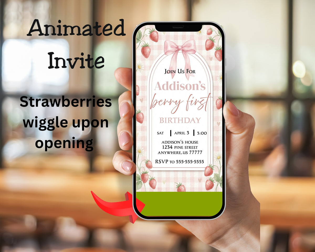 Berry First Birthday Invitation Canva Template