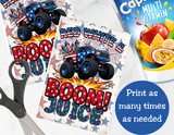 Red, White & BOOM! Monster Truck Fireworks Watch Candy Label Printable Set