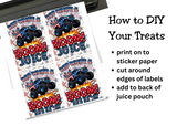 Red, White & BOOM! Monster Truck Fireworks Watch Candy Label Printable Set