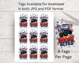 Red, White & BOOM! Monster Truck Fireworks Watch Candy Label Printable Set