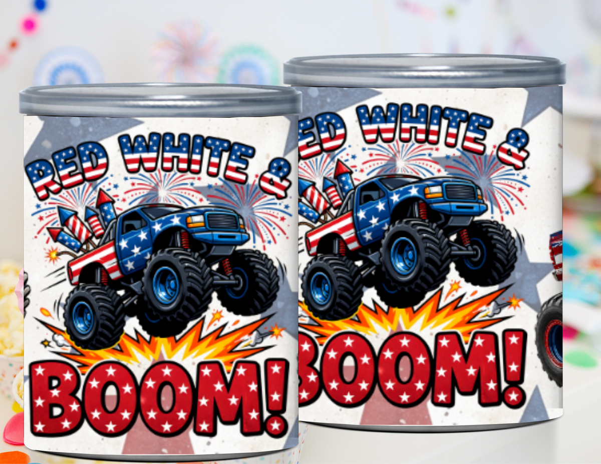 Red, White & BOOM! Monster Truck Fireworks Watch Candy Label Printable Set