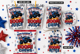 Red, White & BOOM! Monster Truck Fireworks Watch Candy Label Printable Set