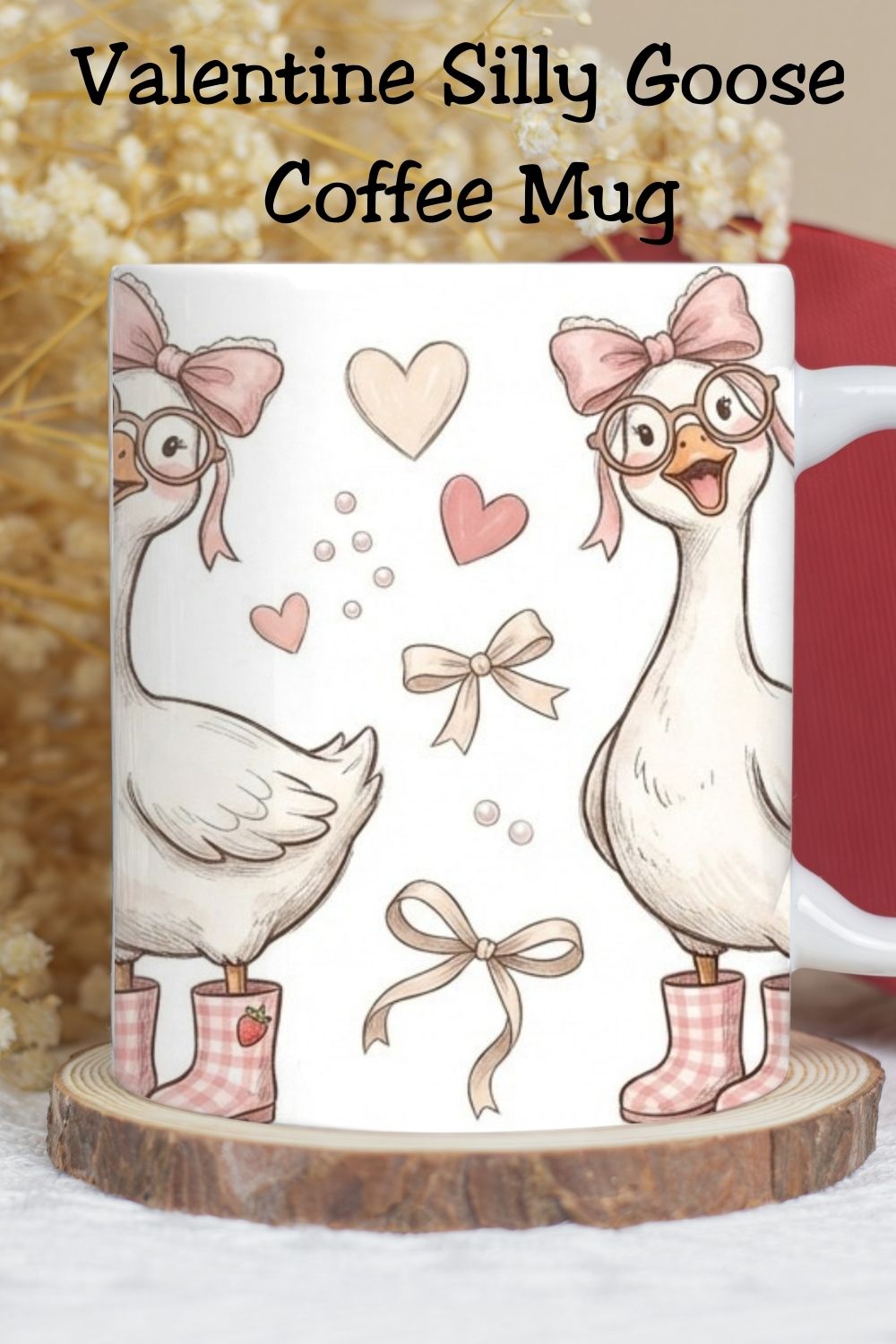 Turn an everyday coffee mug into a Valentine favorite with this Silly Goose Valentine Mug Design. Featuring a charming goose with bows and hearts, this design is available as a finished Valentine mug or an 11oz mug wrap PNG for sublimation and DIY projects. A great idea for handmade Valentine gifts or small business mug makers.