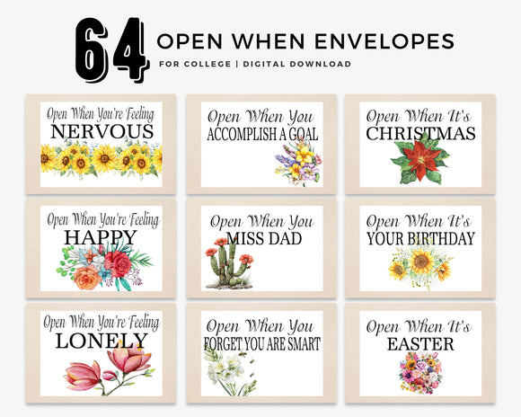 College Flower Open When Envelope Label Printables