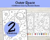 Space Color by Number Printable Set, Outer Space Kids Activity Pages, Space Birthday Party Games, Coloring Sheets for Kids