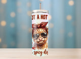 Hot Mess Cow Tumbler Wrap – Spicy Disaster Highland Cow Design   *865
