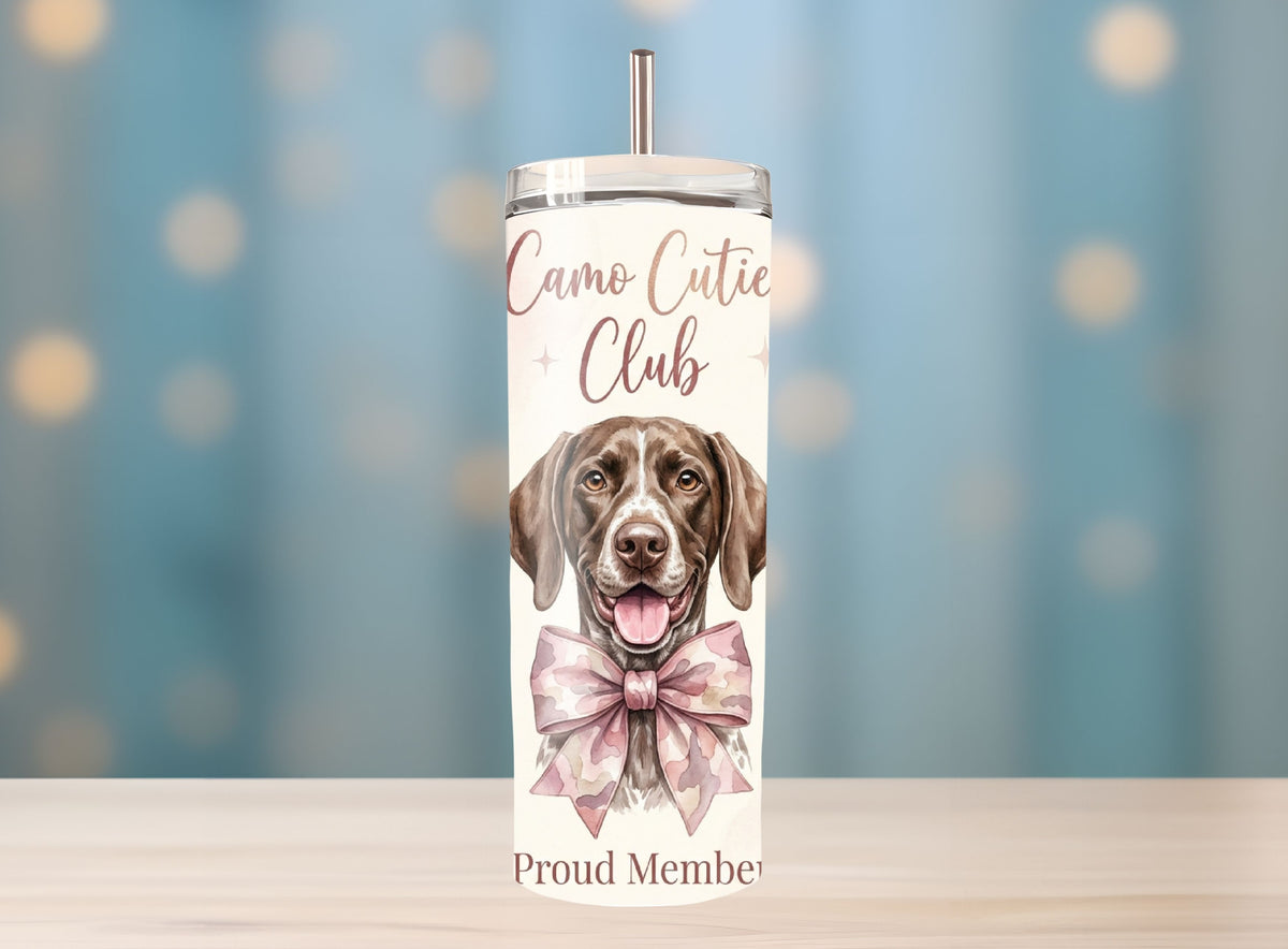 Camo Dog Coquette Bow Tumbler – GSP Hunter Girl Design   *866
