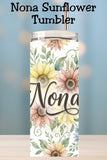 Looking for the perfect Nona tumbler gift? This floral Grandma Nona 20oz skinny tumbler features soft watercolor sunflowers and greenery, making it a beautiful Mother’s Day tumbler, birthday gift, or Christmas present. Available as a finished tumbler or a 20oz skinny tumbler wrap digital download for sublimation makers.