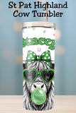 Obsessed with highland cows? This lucky cow St. Patrick’s Day tumbler design is cute, retro, and on-trend. Choose a ready-made personalized tumbler or a PNG sublimation wrap to DIY your own. Great for St. Patty’s Day gifts, shamrock lovers, and small business tumbler makers.