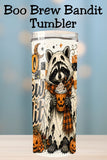 Boo Brew Bandit Ghost Raccoon Tumbler and Tumbler Wrap *1102