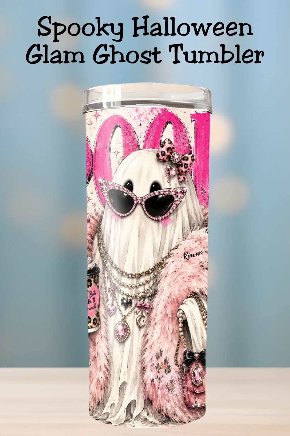 Glam Ghost Pink Halloween Tumbler and Tumbler Wrap PNG *1085