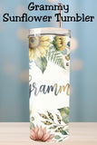 Looking for the perfect Grammy tumbler gift? This floral Grandma Grammy 20oz skinny tumbler features soft watercolor sunflowers and greenery, making it a beautiful Mother’s Day tumbler, birthday gift, or Christmas present. Available as a finished tumbler or 20oz skinny tumbler wrap digital download for sublimation makers.