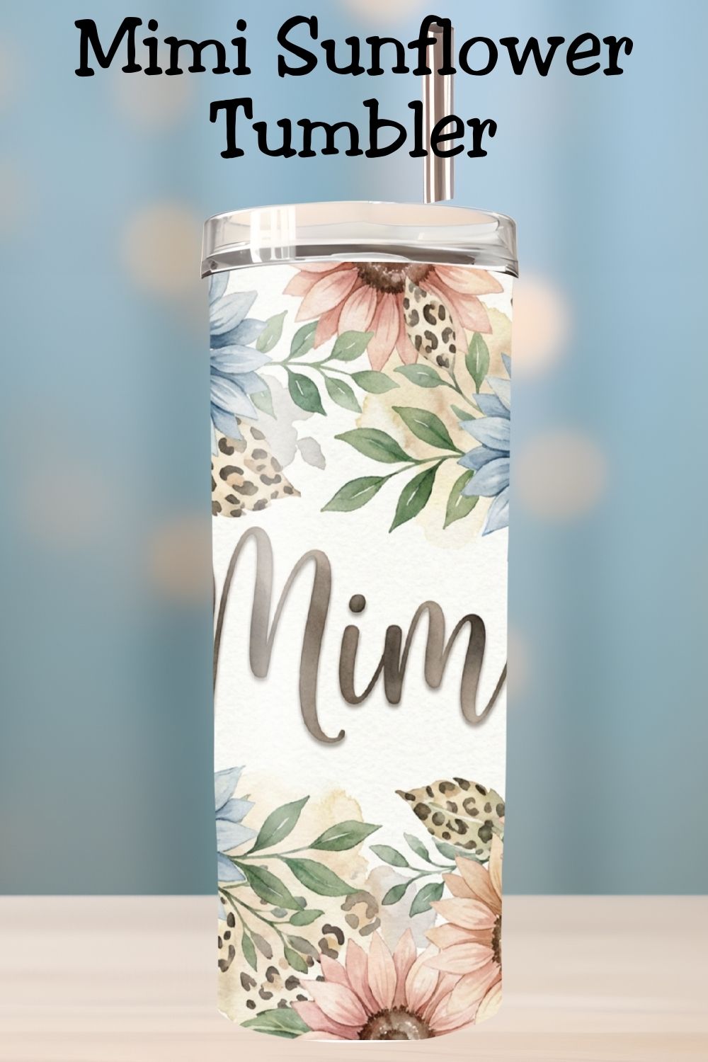 Looking for the perfect Mimi tumbler gift? This floral Grandma Mimi 20oz skinny tumbler features soft watercolor sunflowers and greenery, making it a beautiful Mother’s Day tumbler, birthday gift, or Christmas present. Perfect for anyone searching for a grandma tumbler or heartfelt Mimi gift.