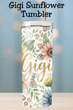 Looking for the perfect Gigi tumbler gift? This floral Grandma Gigi 20oz skinny tumbler features soft watercolor sunflowers and greenery for a warm, timeless look. Available as a finished tumbler or a 20oz skinny tumbler wrap digital download for sublimation makers. Perfect for Mother’s Day tumblers, grandma gifts, and custom drinkware.