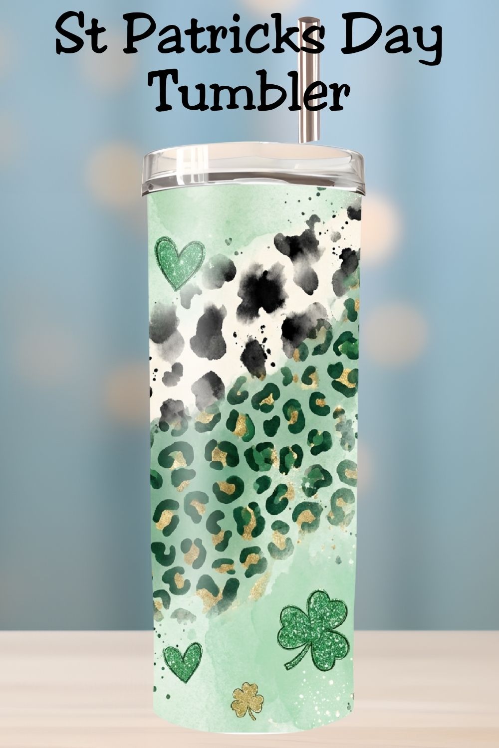 Create eye-catching St. Patrick’s Day drinkware with this trendy cowhide leopard tumbler wrap. Designed for 20oz skinny tumblers and available as a physical tumbler or digital PNG for sublimation.