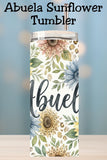 Looking for the perfect Abuela tumbler gift? This Spanish grandma 20oz skinny tumbler features soft floral sunflowers and elegant lettering, making it a beautiful Mother’s Day tumbler, Christmas mom gift, or grandma keepsake. Available as a finished tumbler or 20oz skinny tumbler wrap digital download for sublimation makers. Perfect for anyone searching for an abuela tumbler png, spanish tumbler, or heartfelt grandma gift.