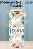 Looking for the perfect Meemaw tumbler gift? This floral Grandma Meemaw 20oz skinny tumbler features soft watercolor sunflowers and greenery, making it a beautiful Mother’s Day tumbler, birthday gift, or Christmas present. A heartfelt grandma gift she’ll use every day.