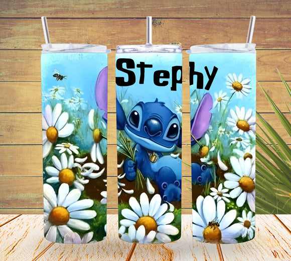 Personalized Stitch and Daisies Tumbler *281