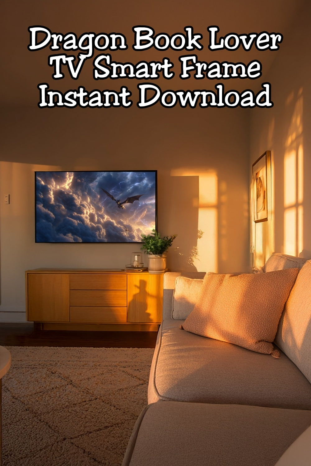 Fantasy girl decor with dragons, lightning clouds, and cinematic vibes. This Frame TV art is perfect for BookTok readers, romantasy lovers, and dark academia aesthetics.