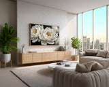 White Peony Frame TV Art – Elegant Floral TV Wall Art