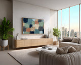 Modern Abstract Geometric Frame TV Art, Neutral Sage Navy Clay Palette Knife Texture, Contemporary Abstract TV Wall Art Digital Download