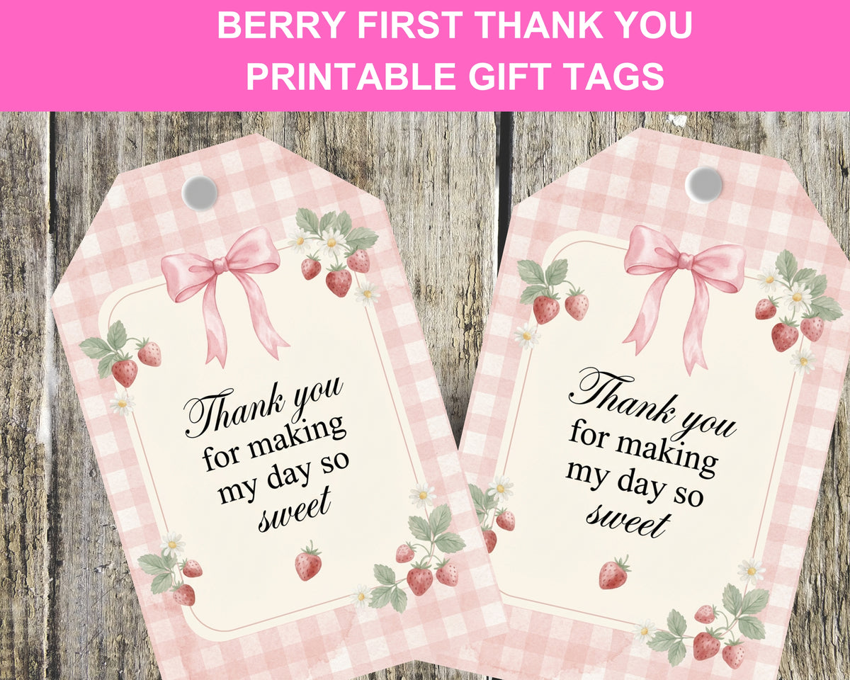 Berry First Birthday Thank You Tags Printable