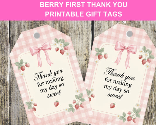 Berry First Birthday Thank You Tags Printable