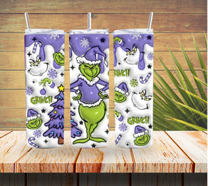Purple Grinch Christmas 3D 20 ounce Stainless Steel Tumbler   *550