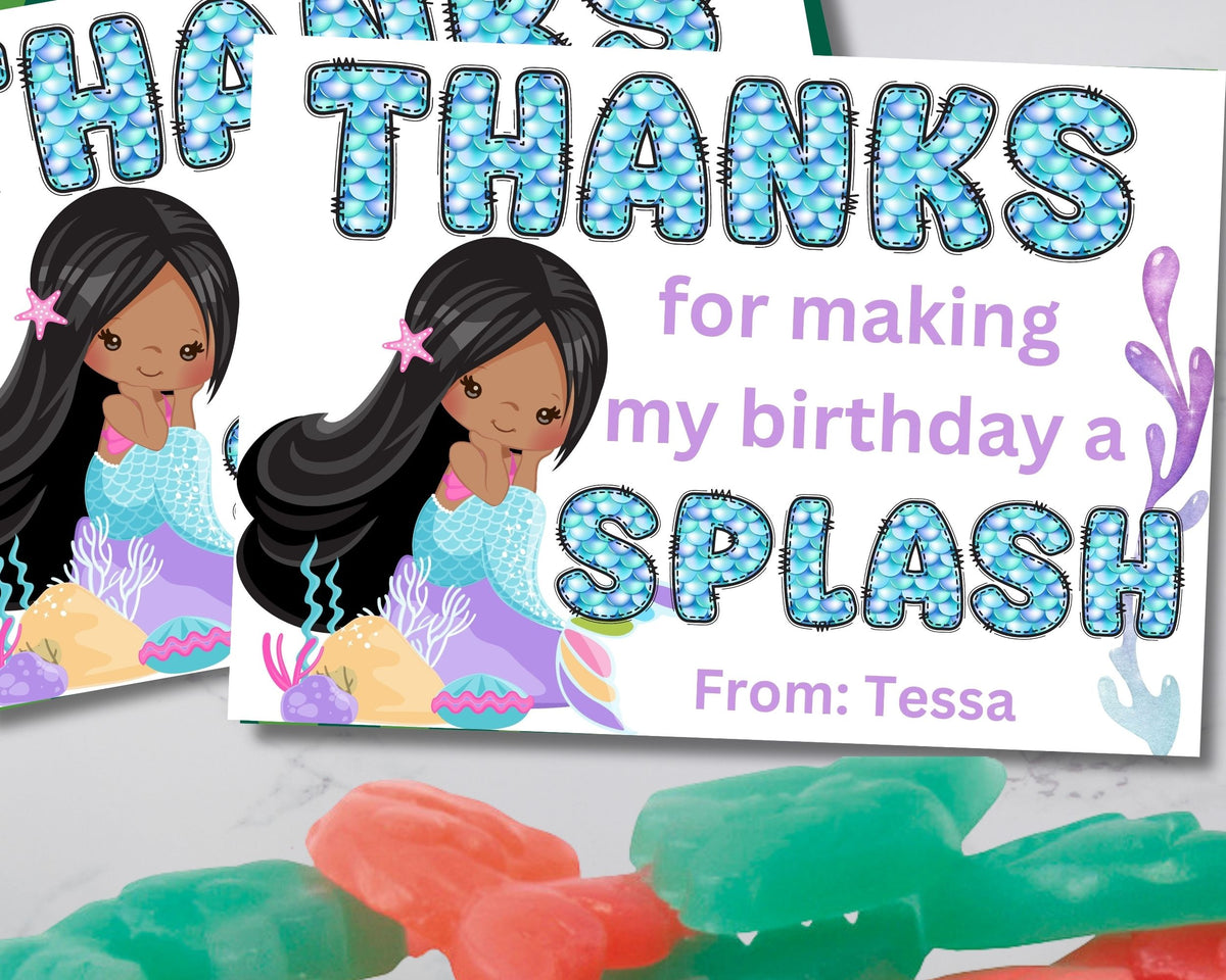 Custom Mermaid Thank You Personalizable Bag Topper Tag Canva Template Printable