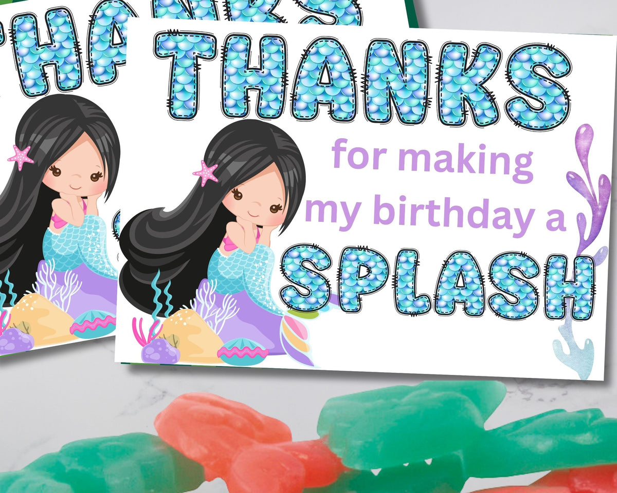 Custom Mermaid Thank You Personalizable Bag Topper Tag Canva Template Printable