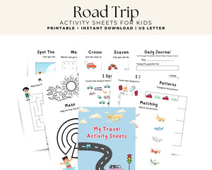 Kids Road Trip Travel Activity Pack Printable Set