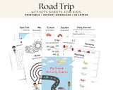 Kids Road Trip Travel Activity Pack Printable Set