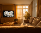 White Peony Frame TV Art – Elegant Floral TV Wall Art