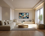 Modern Abstract Geometric Frame TV Art, Neutral Sage Navy Clay Palette Knife Texture, Contemporary Abstract TV Wall Art Digital Download