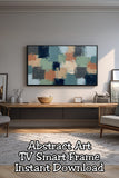 Modern Abstract Geometric Frame TV Art, Neutral Sage Navy Clay Palette Knife Texture, Contemporary Abstract TV Wall Art Digital Download