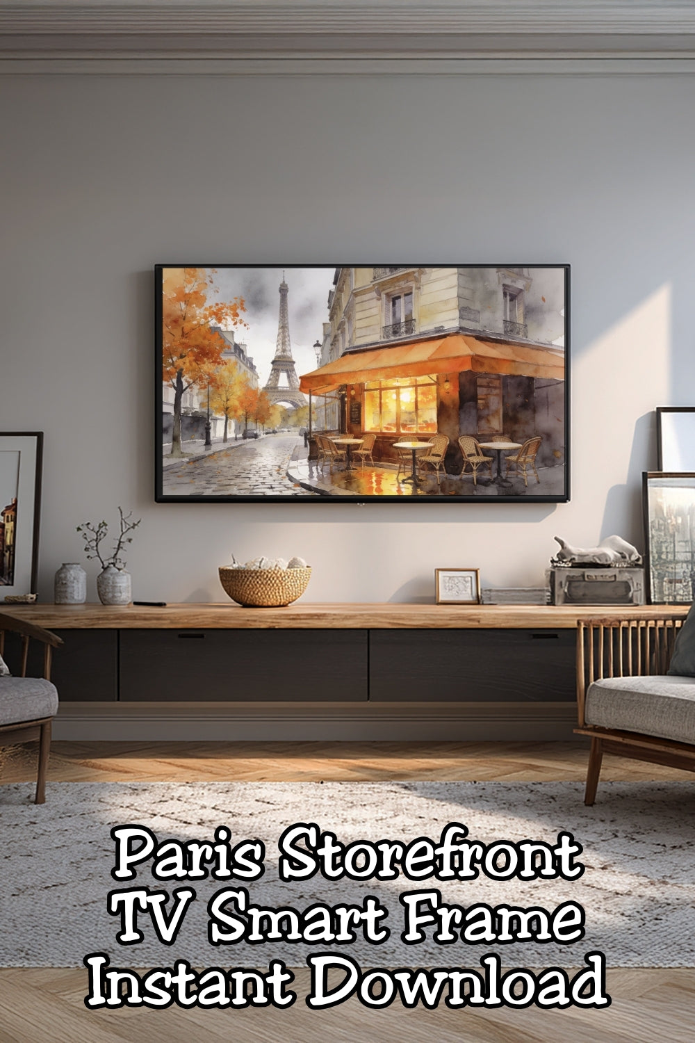 Frame TV art idea 🇫🇷 Elevate your space with Paris wall art inspired by charming French bistros and cozy café vibes. This Samsung Frame TV art download blends effortlessly with neutral, romantic, and European interiors.
