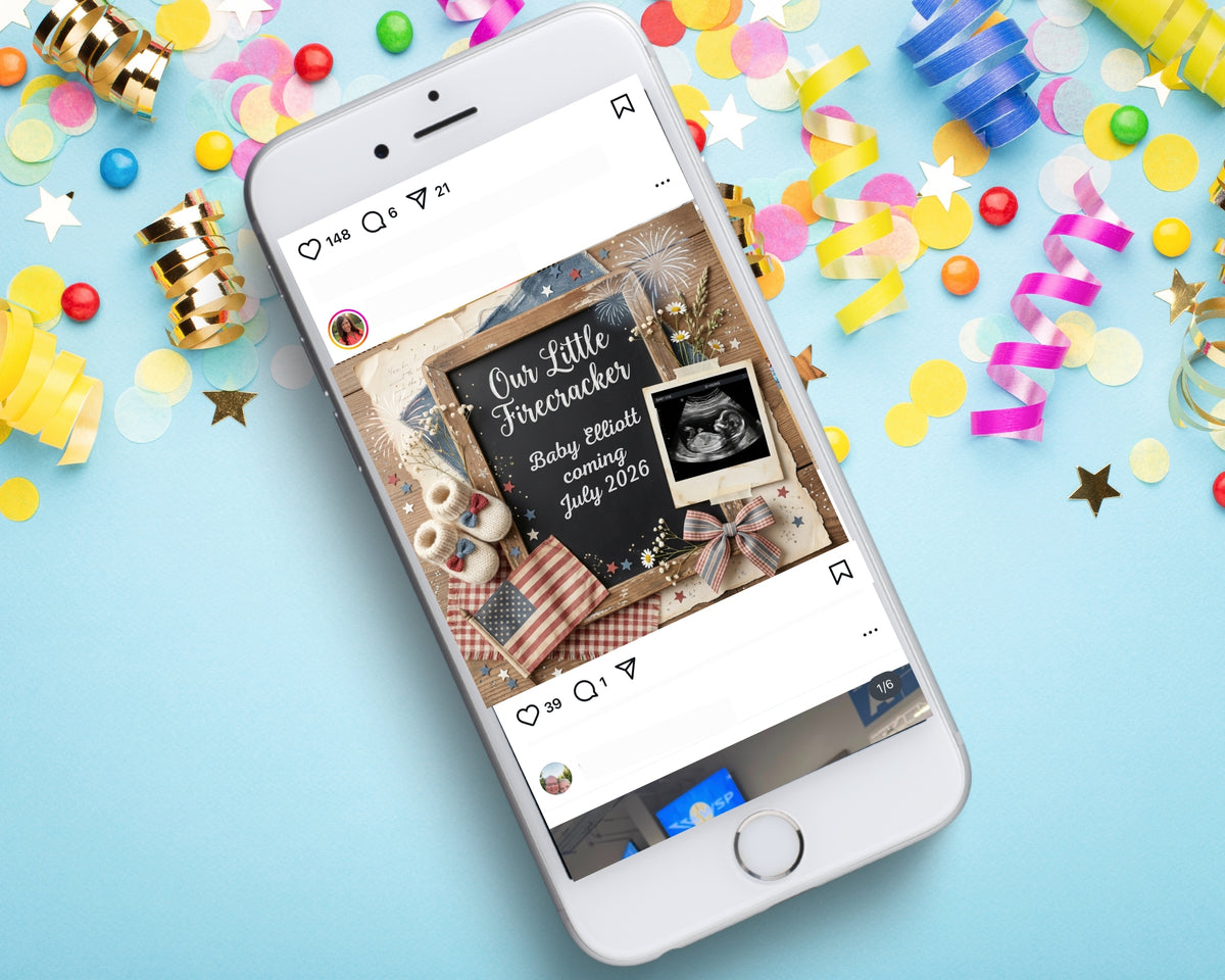 Little Firecracker Baby Announcement Canva Template