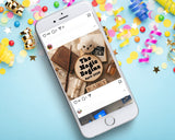 Smartphone displaying a baby shower invitation with confetti and party decorations on a blue background