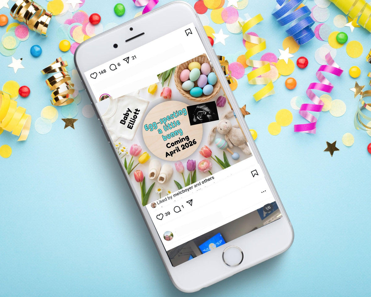 Editable Easter Baby Reveal • Egg-Specting Baby Announcement