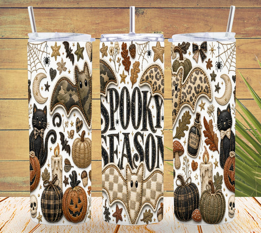Spooky Season Patchwork Bats Tumbler and Tumbler Wrap *1109
