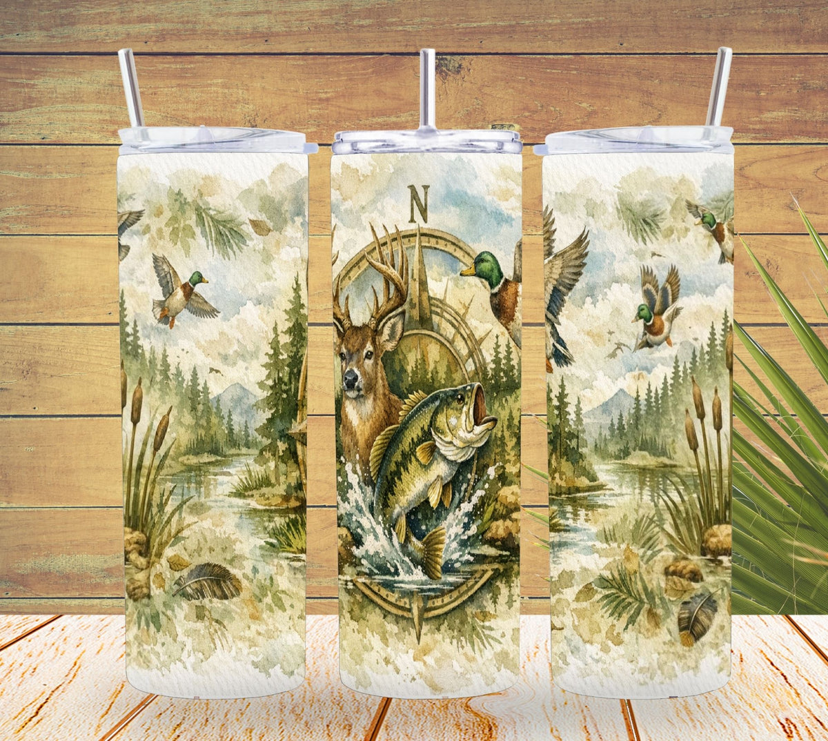 Deer Duck Fishing Tumbler – Hunting & Fishing Design   *889
