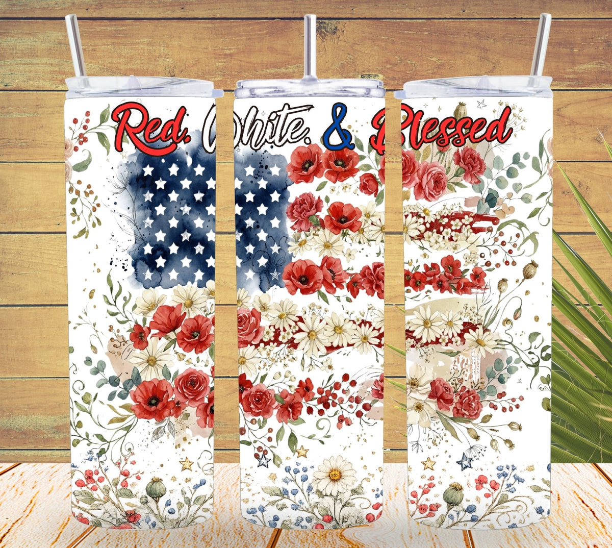 Red, White & Blessed Patriotic Tumbler and Tumbler Wrap PNG  *1061
