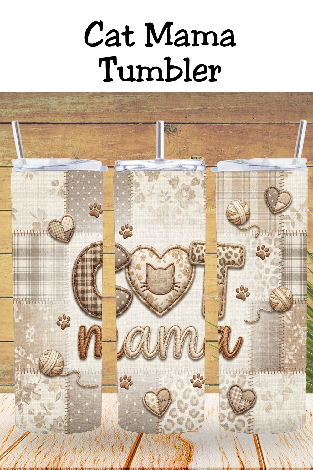 Cat Mama Patchwork Applique Tumbler   *928