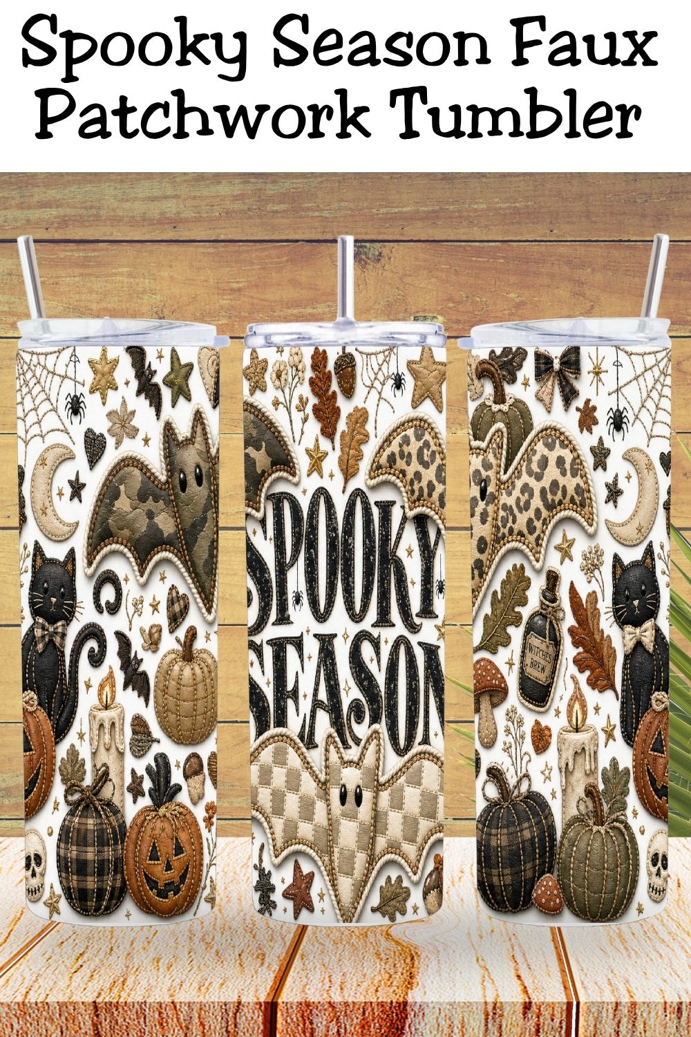 Spooky Season Patchwork Bats Tumbler and Tumbler Wrap *1109