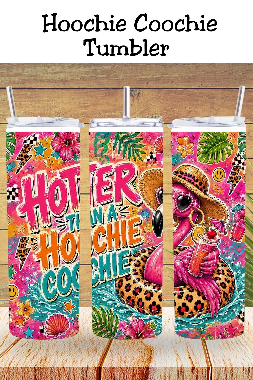 Looking for a summer tumbler design that stands out in Etsy search? This “Hotter Than A Hoochie Coochie” flamingo tumbler wrap combines retro summer aesthetics, bright tropical colors, leopard print accents, and funny boutique-style humor shoppers love. Perfect for 20oz skinny tumblers, sublimation businesses, beach gift shops, and trendy summer product drops.