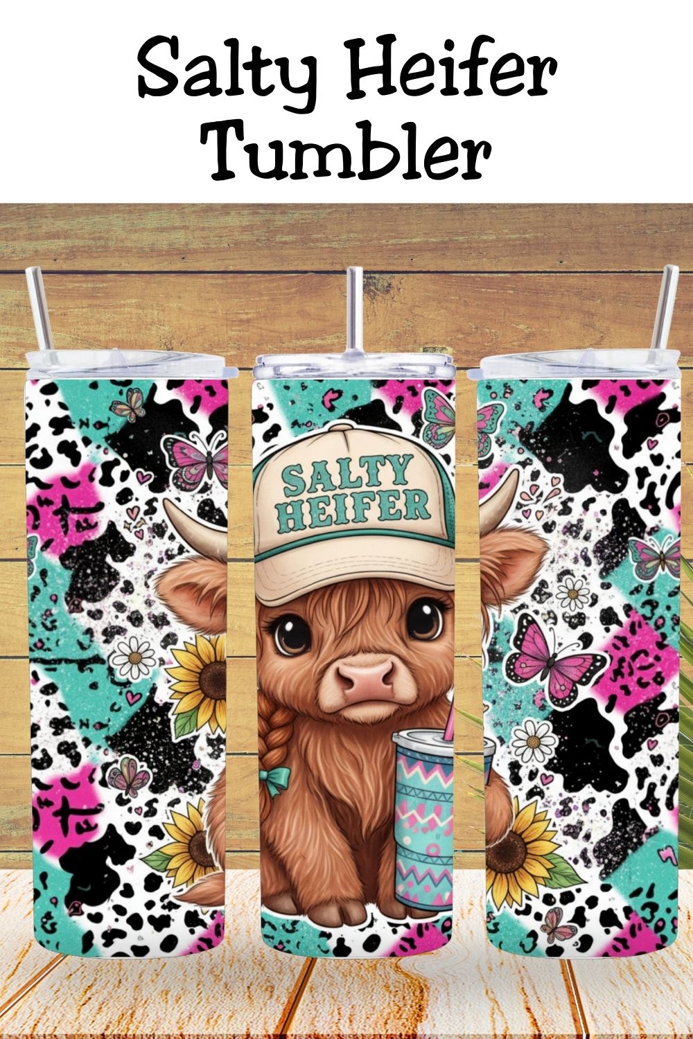 Farm girl energy with a side of sass 🐮 This Salty Heifer tumbler is eye-catching, funny, and totally gift-worthy. Choose a physical tumbler or a digital PNG wrap for your next sublimation project.