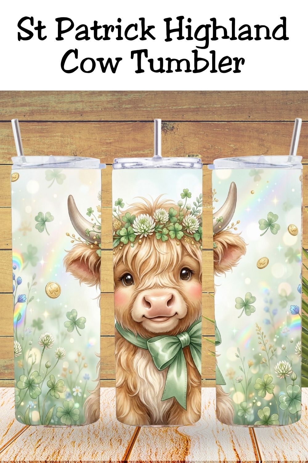 Obsessed with farmhouse cows? This St. Patrick’s Day highland cow tumbler features shamrocks, a soft green bow, and cozy spring vibes. A must-have for Irish-inspired drinkware and small business tumblers.