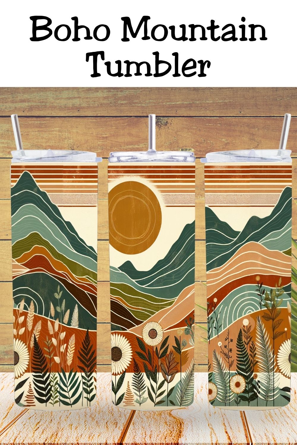 This boho mountain design blends rustic modern style with modern farmhouse charm. Featuring a peaceful landscape and warm terracotta tones, this printable art inspired tumbler is perfect for nature lovers, cottagecore fans, and anyone who loves serene mountain poster style decor on drinkware.